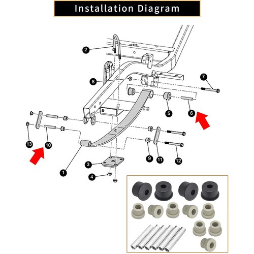 Drive-up Rear Leaf Spring Sleeves Bushing Kit for EZGO RXV 2008 up Golf Cart