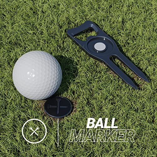 Blue Tees Golf 6-in-1 Divot Repair Tool & Ball Marker - Black