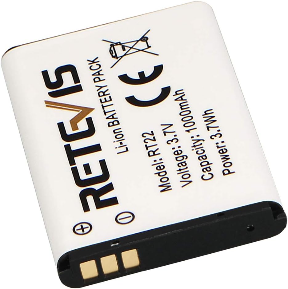 Retevis Original Li-Ion Battery for RT22, RT22S, RT15, RT19 Walkie Talkies - 3.7V 1000mAh (2 Pack)