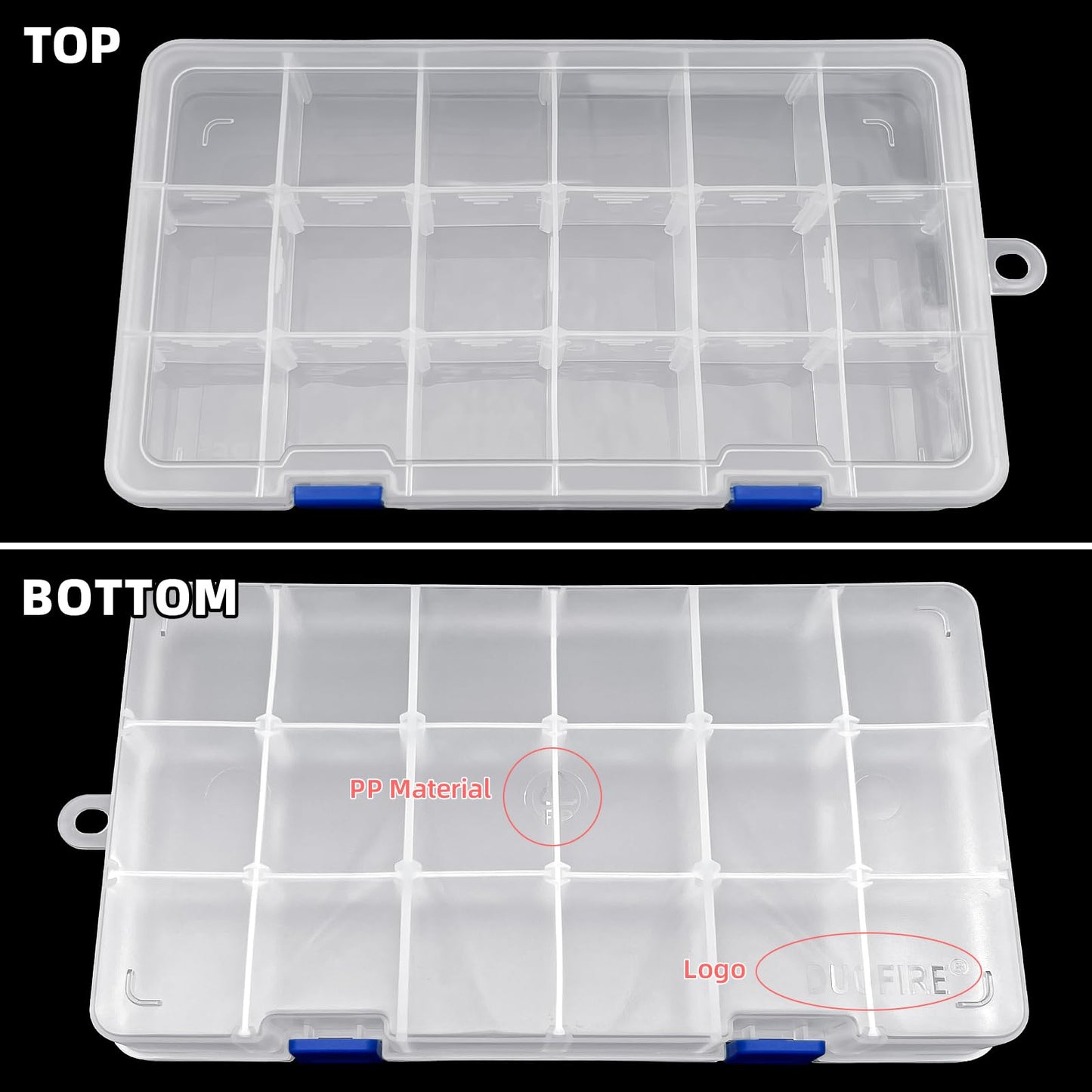 DUOFIRE Plastic Organizer Storage Box, Adjustable Divider 18 Grids, 2 Pack