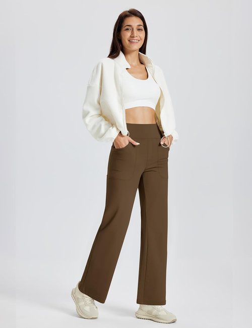 MAGCOMSEN Women's Fleece Lined High Waisted Pants - Thermal Casual Yoga Sweatpants with Pockets
