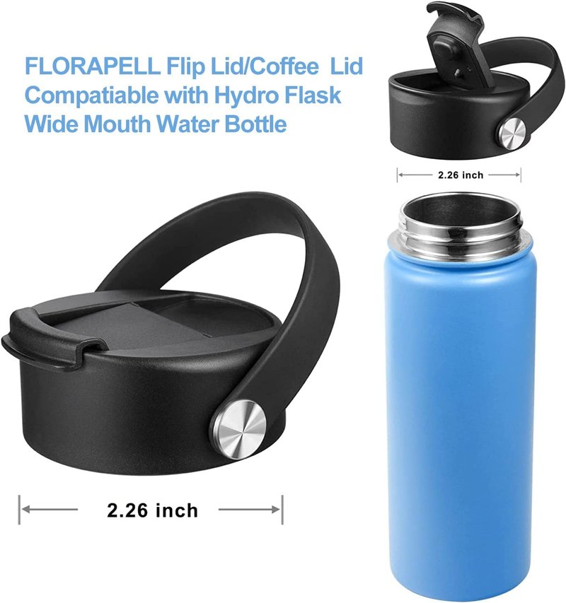 2-Pack Flip Lid Compatible with Hydro Flask Wide Mouth 12 oz, 16 oz 20 oz, 32 oz, 40 oz Water Bottles | Leakproof Replacement Cap with Flex Strap Handle for Coffee Mug & Water Bottle