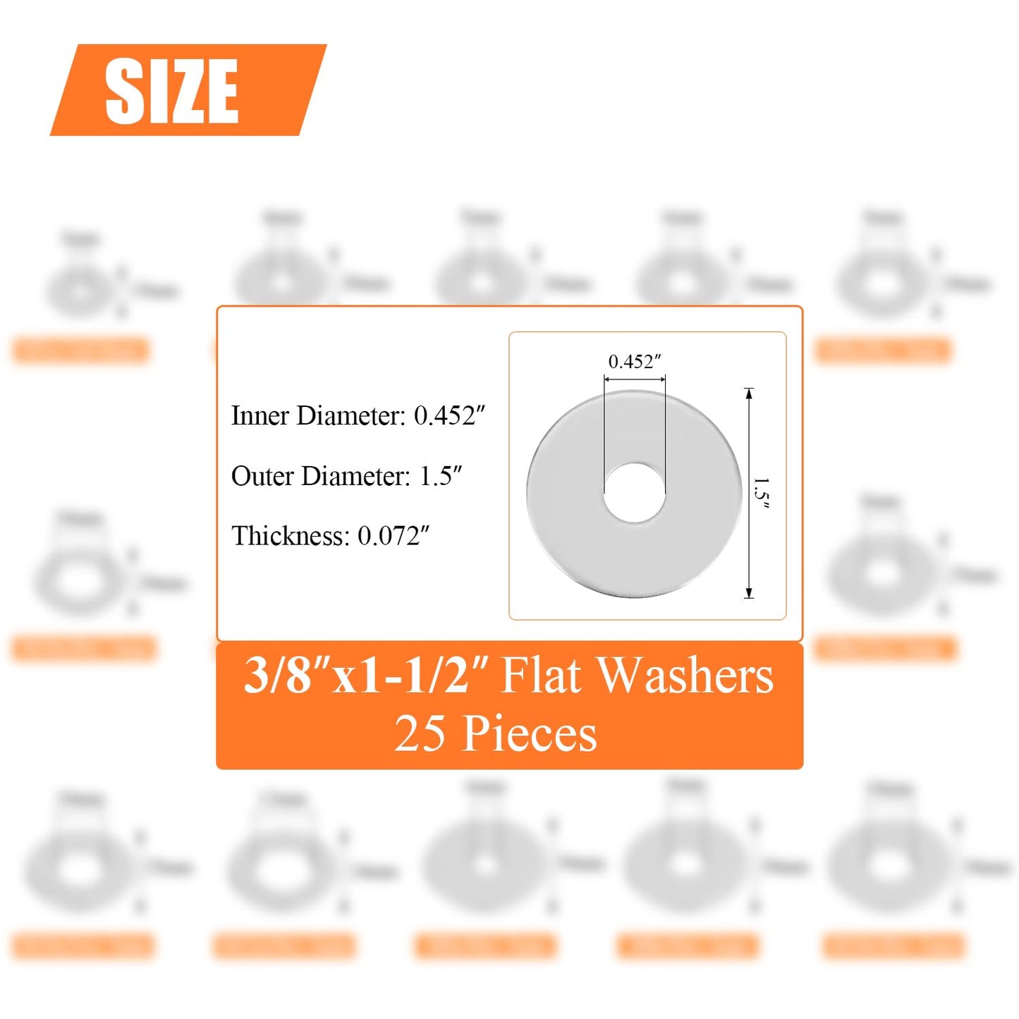 HELIFOUNER 25 Pieces 3/8" Stainless Flat Washers, 1-1/2" Outside Diameter, 0.072" Thickness, 18-8 (304) Stainless Steel Washers, Metal Washers, Flat Washers for Bolts Screws