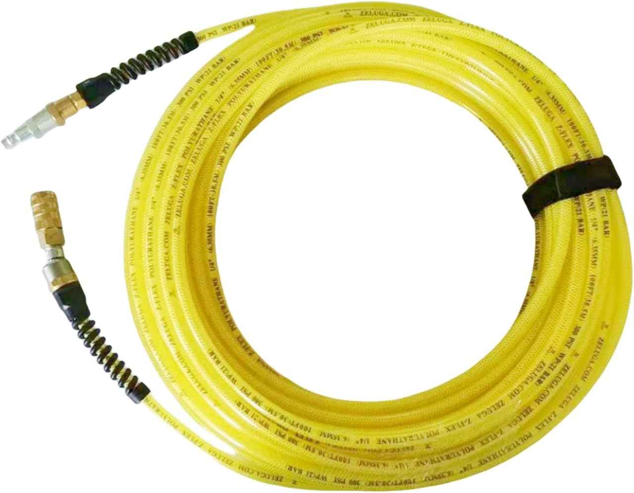Z-Flex 1/4in. x 100ft. Reinforced Polyurethane Air Hose with Ball Coupler & Safety Plug - 300 PSI