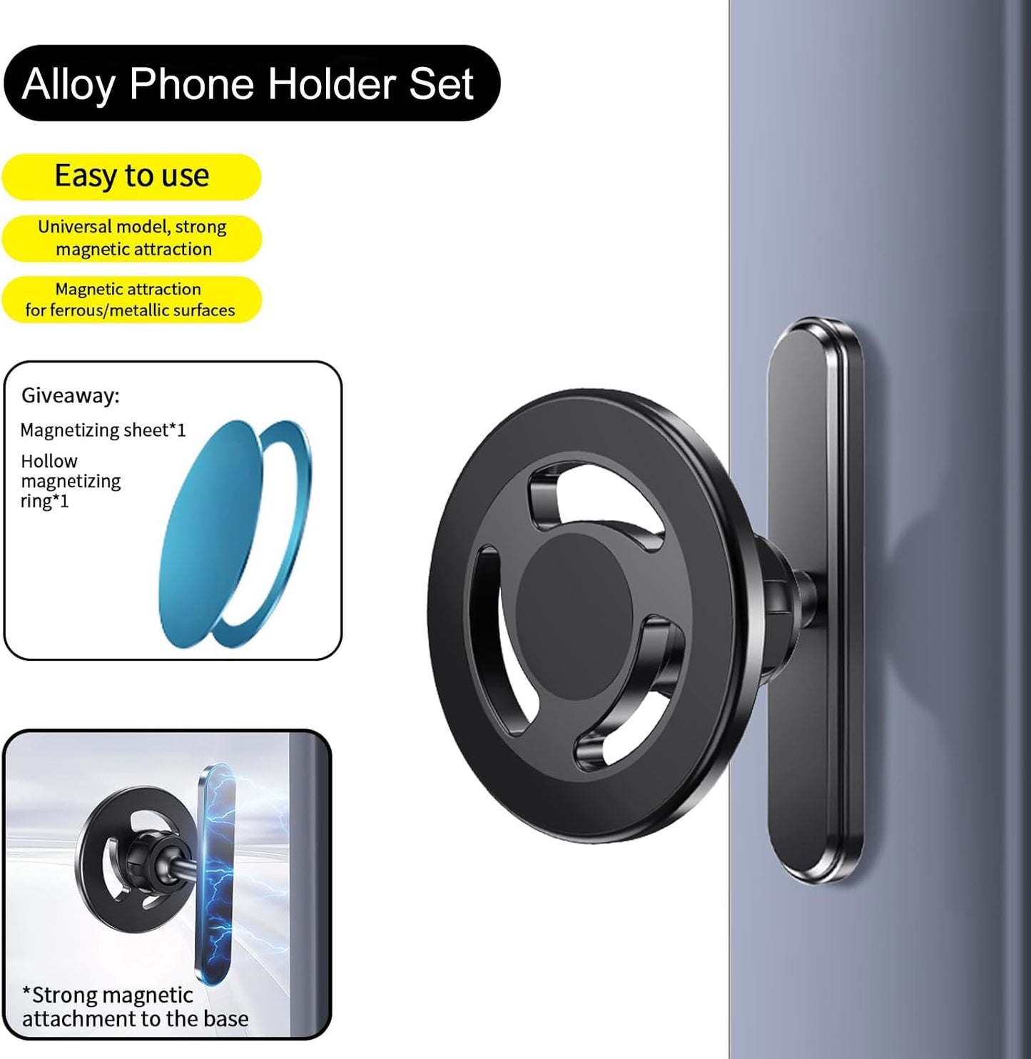 Magnetic Golf Cart Phone Holder, Alloy Phone Mount, Compatible with MagSafe iPhones Series and All Non-Magnetic Phones Fits Gym, Club Car, Golf Cart, Essentials Gift for Man and Woman(Black)