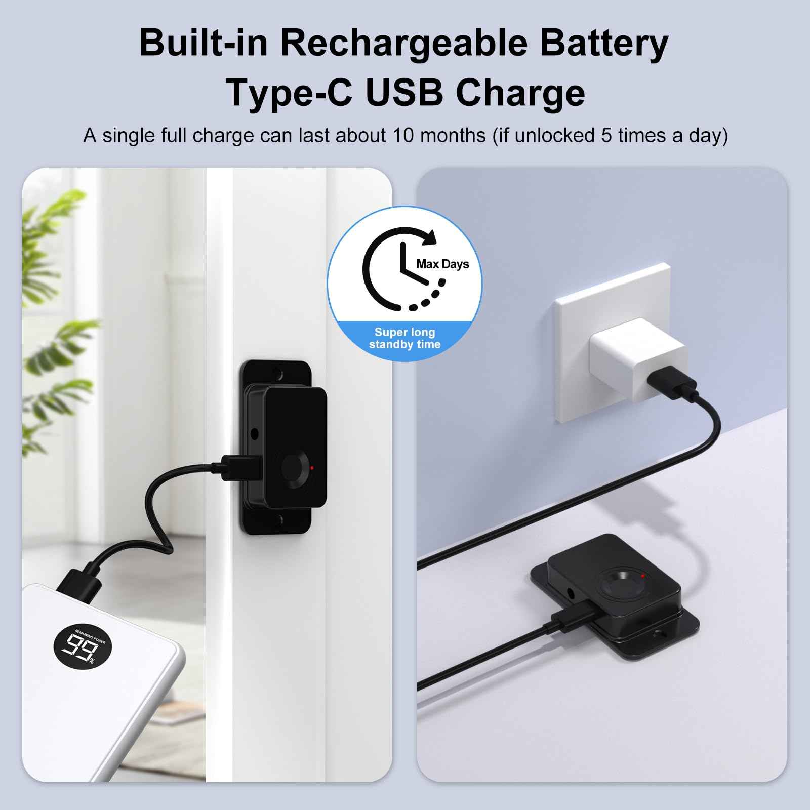 Larimuer Fingerprint Fridge Lock - Child & Pet Proof Security for Drawers, Cabinets, Ovens, Toilet | Smart Biometric& USB Key | Easy Install | Quick Unlock (Black, 1 Pcs)