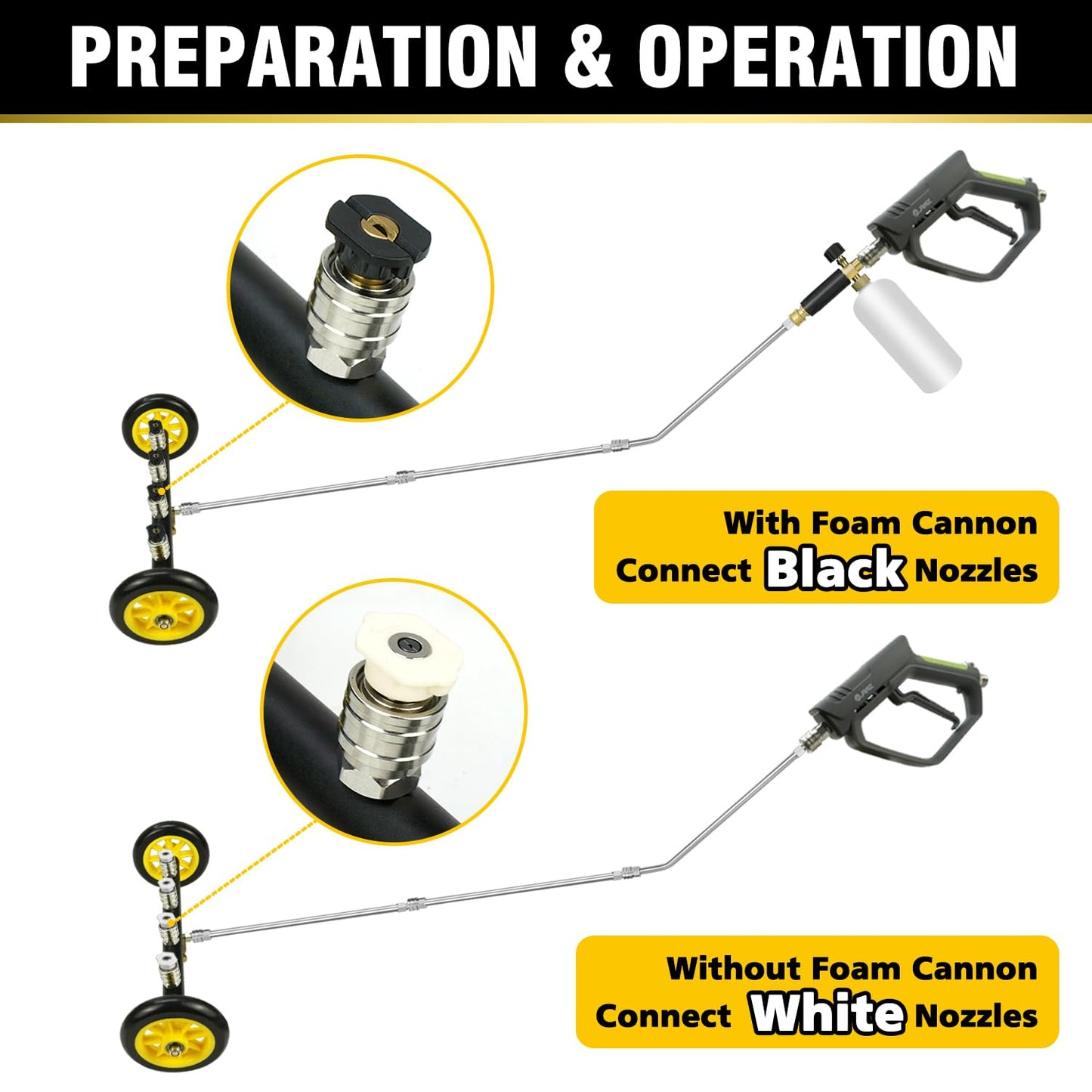 JANZ 16'' Pressure Washer Undercarriage Cleaner and Water Broom Attachment with Foam Cannon, 3 Pcs Extension Wands and 16 Nozzles - 4000PSI, 1/4'' Connector - for Electric and Gas Power Washers