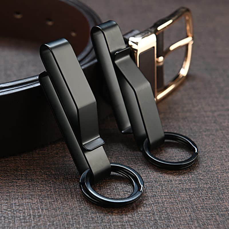 Tactical Duty Belt Key Holder - Stainless Steel Clip with 12 Key Rings, Black