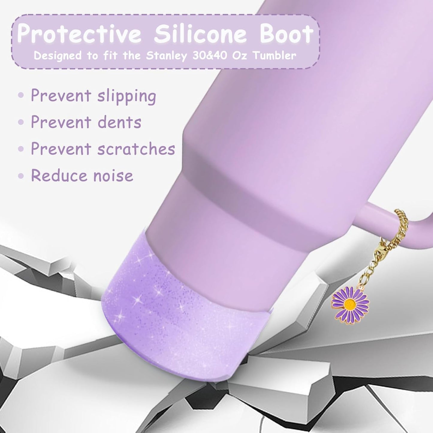 Stanley Cup Accessories Set - 2 Straw Covers, 1 Spill-Proof Stopper & 1 Flower Handle Charm | Fits 30 & 40 Oz Tumblers (Purple)