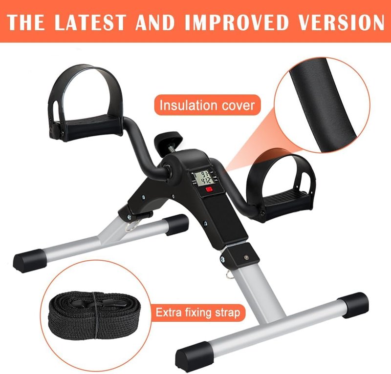 GOREDI Under Desk Exercise Bike Pedal Exerciser, Fully Assembled Pedal Exerciser for Seniors, Foldable Mini Exercise Bike for Office Fitness with LCD Display, Peddler Exerciser (Silver)