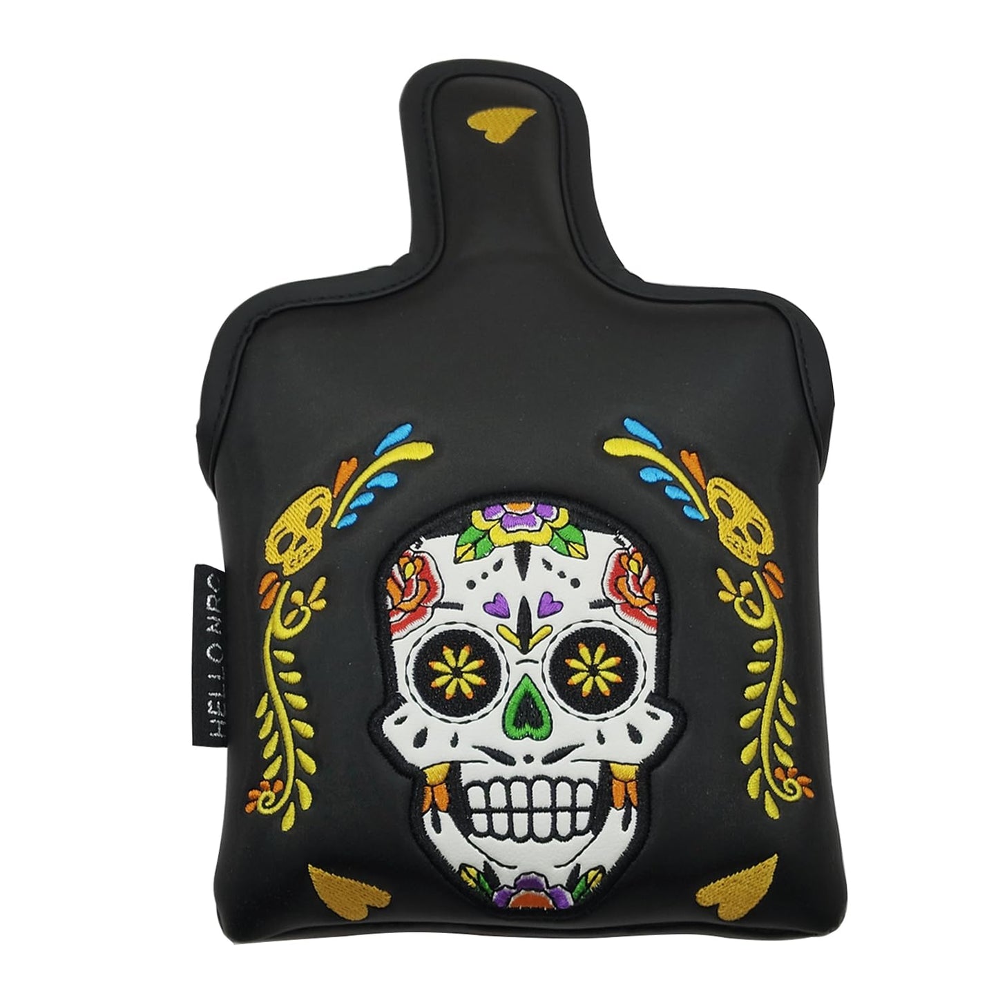 Satin Pattern PU Leather Square Golf Headcover Colorful Skull Skeleton Mallet Putter Club Head Cover Magnetic Closure Heel Shafted