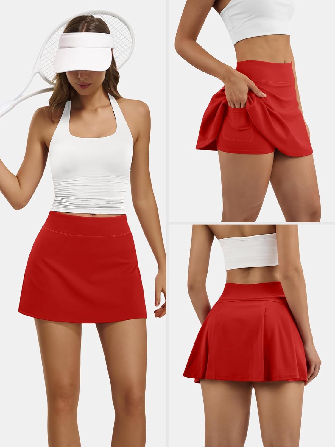 Skiennix Women’s Tennis Skirt - High Waisted Athletic Golf Skorts with Pockets & Inner Shorts