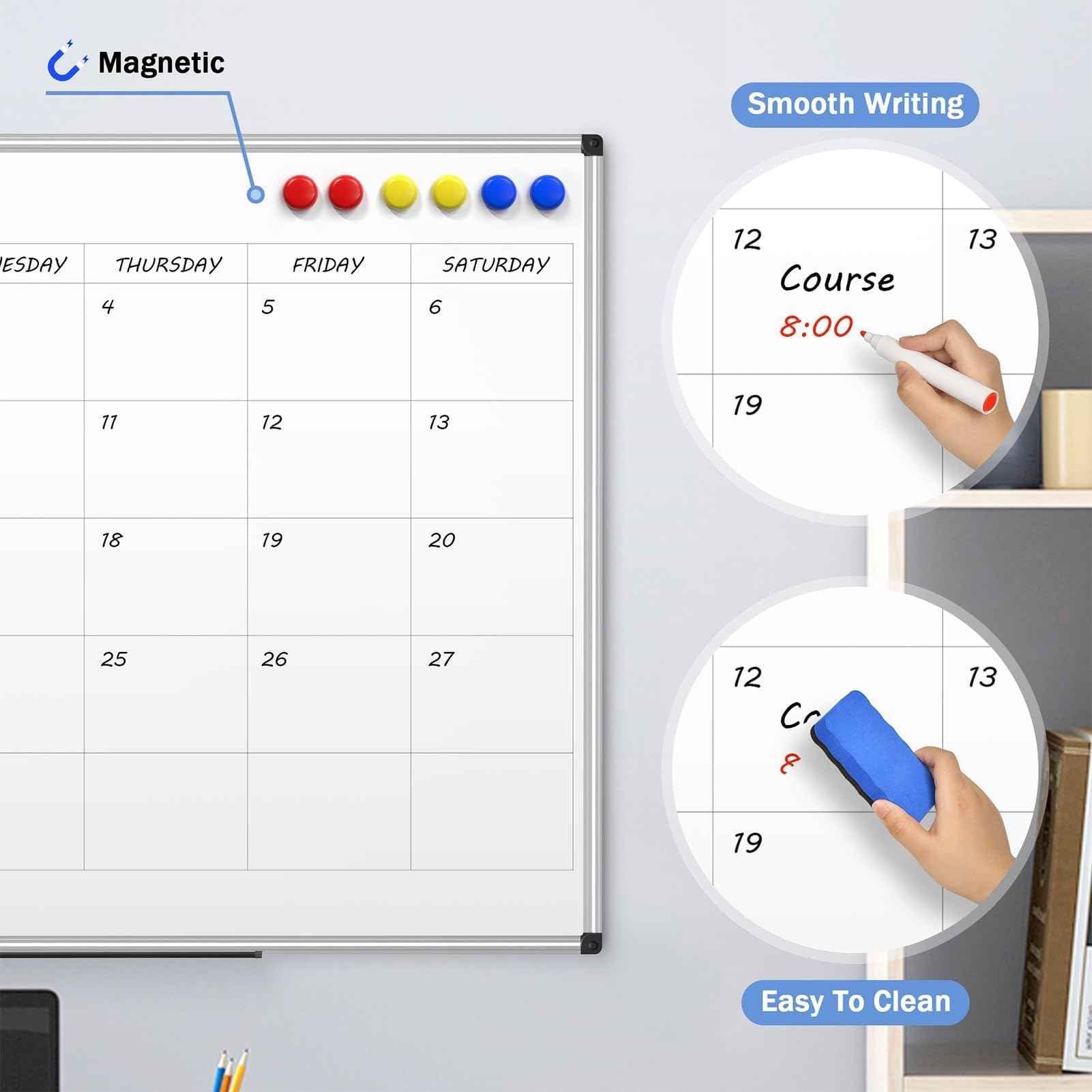 Magnetic Dry Erase Whiteboard 36 x 24 Inch - Small White Board, Silver Aluminum Frame Wall-Mounted, Magnetic Eraser, 2 Pens, Detachable Marker Tray, 6 Magnets for Office, School