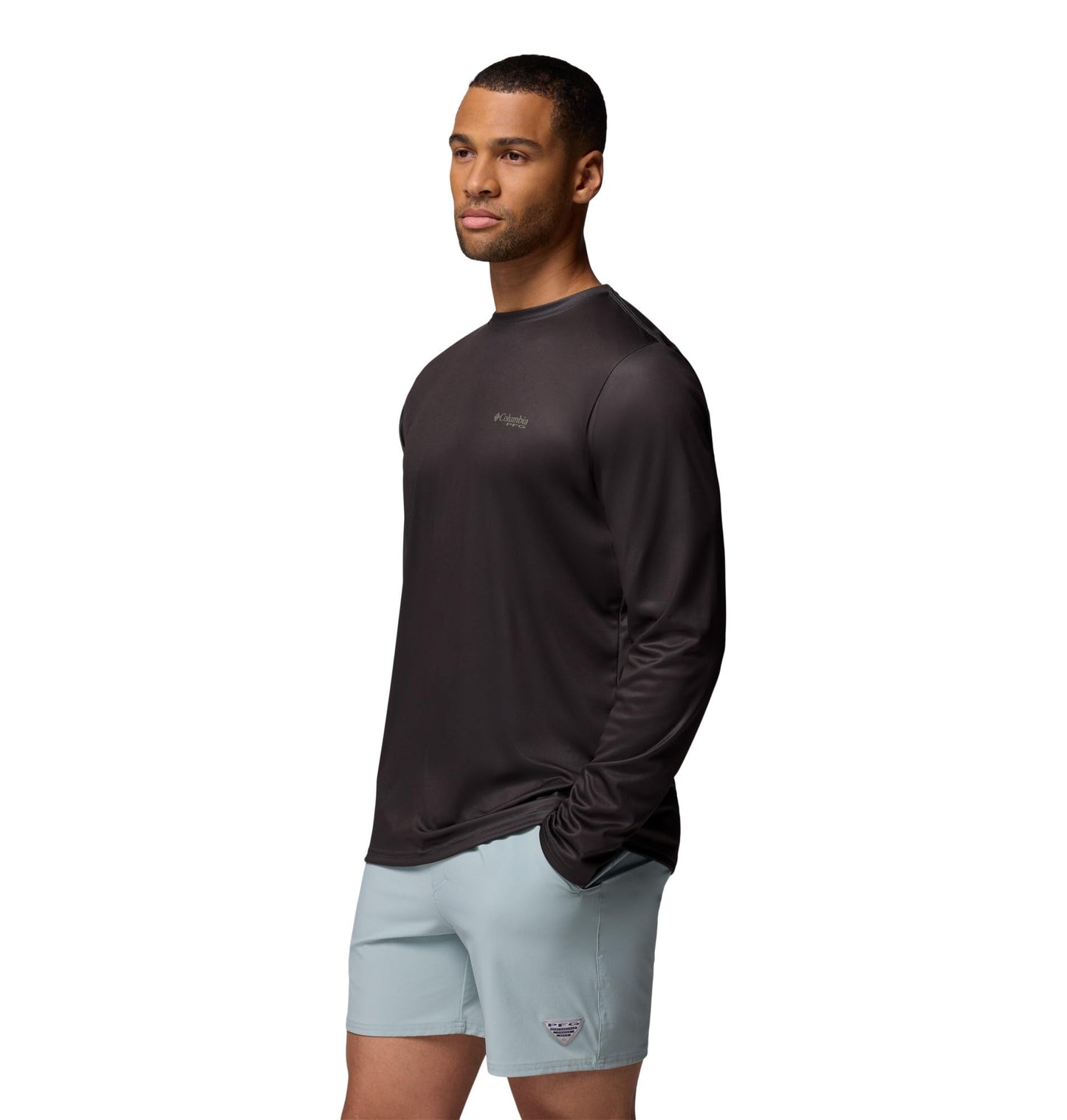 Columbia Mens Terminal Tackle PFG Fish Flag Long Sleeve, Shark/Cypress, Medium