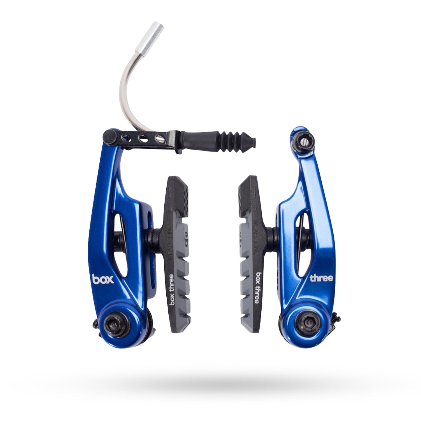 Box Three 85 Millimeters V Brake with Brake Pad Adjustment, Phillips Head Tension Screw, 5mn Allen Key, and Air Flow Brake Shoes with Dual Compound Pads, Blue