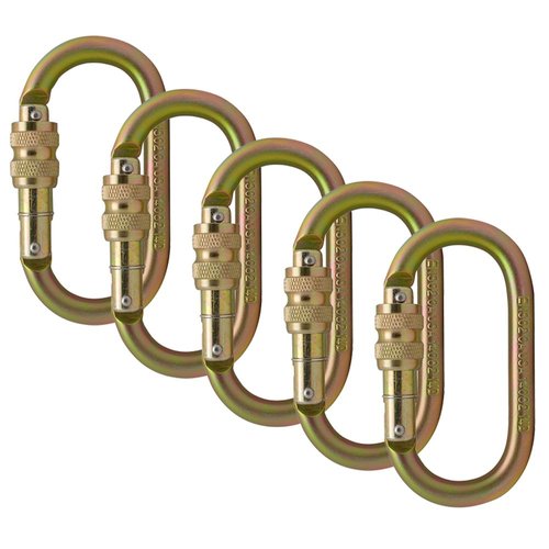 Screw Locking Carabiner 25KN (5-Pack) - Fusion Climb® Ovatti - Professional Rock Climbing Carabiner - Heavy Duty Steel Screw Locking Carabiner for Climbing, Rappelling, D Shaped