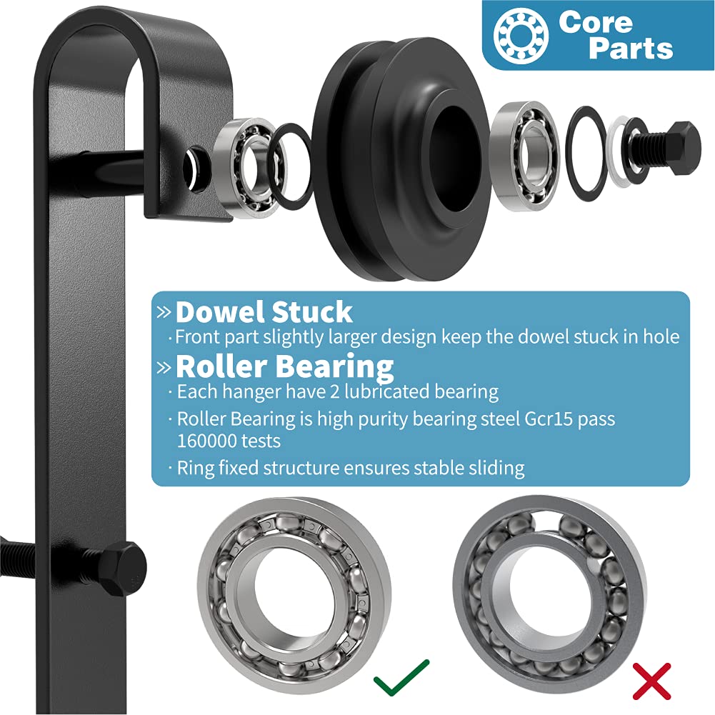 ZEKOO 5 FT Bypass Barn Door Hardware Kit, Single Track, Double Wooden Doors Use, Flat Track Roller, Low Ceiling (5 FT Single Track Bypass)