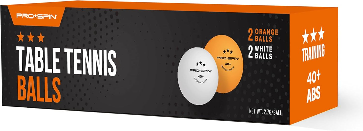 PRO-SPIN Ping Pong Balls - 3-Star Premium Table Tennis Balls | High-Performance 40+ ABS | Ultimate Durability (White/Orange, 4-Pack)