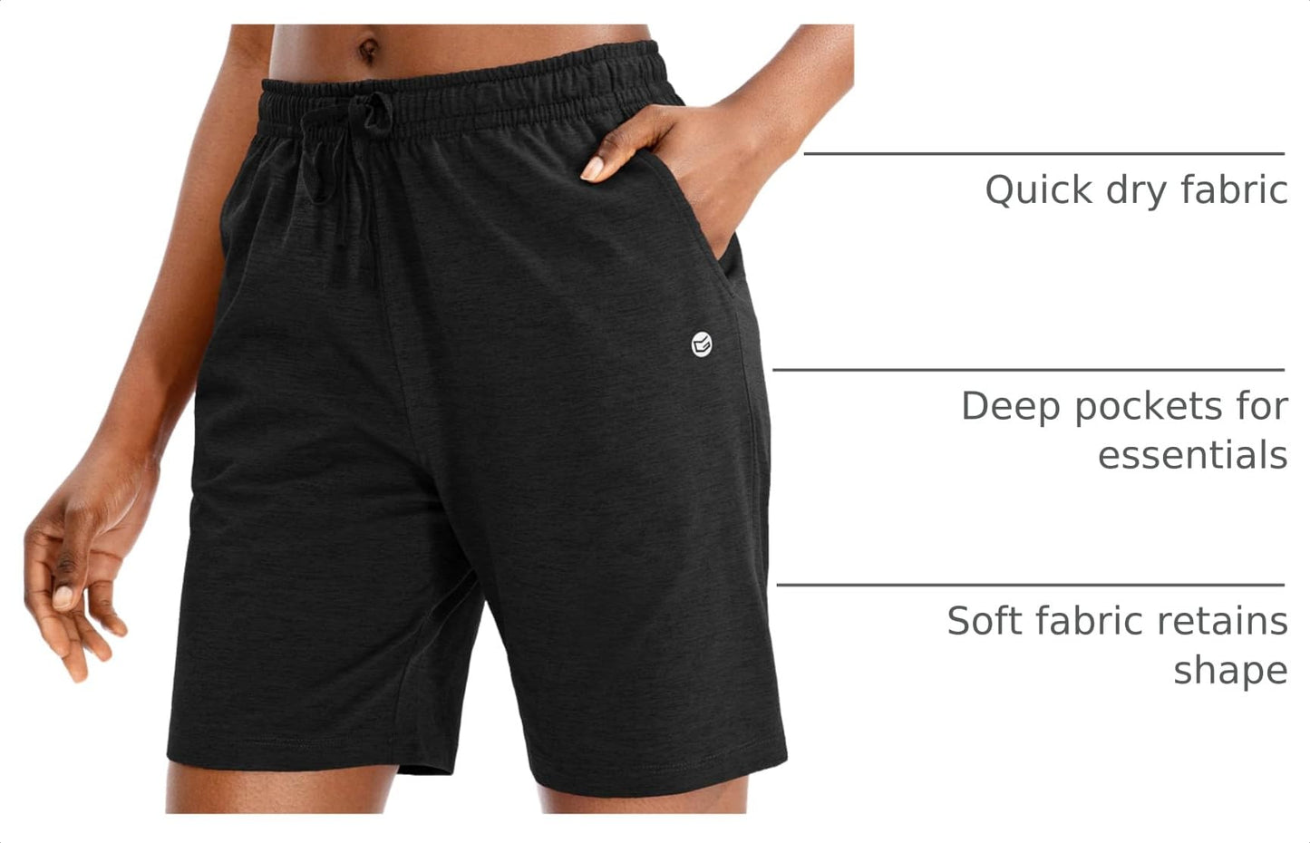 G Gradual Women's 7" Shorts with Deep Pockets Elastic Waist Bermuda Jersey Long Shorts for Woman Lounge Walking (Black,7",M)