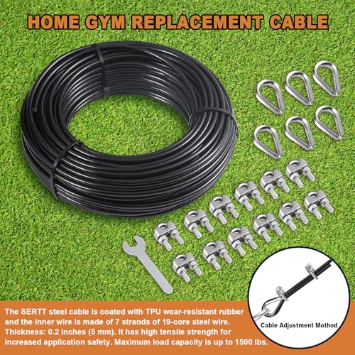 SERTT 98.4 ft TPU-Coated 5mm Steel Cable for Pulley Weight Lifting Machine – Replacement Gym Cable