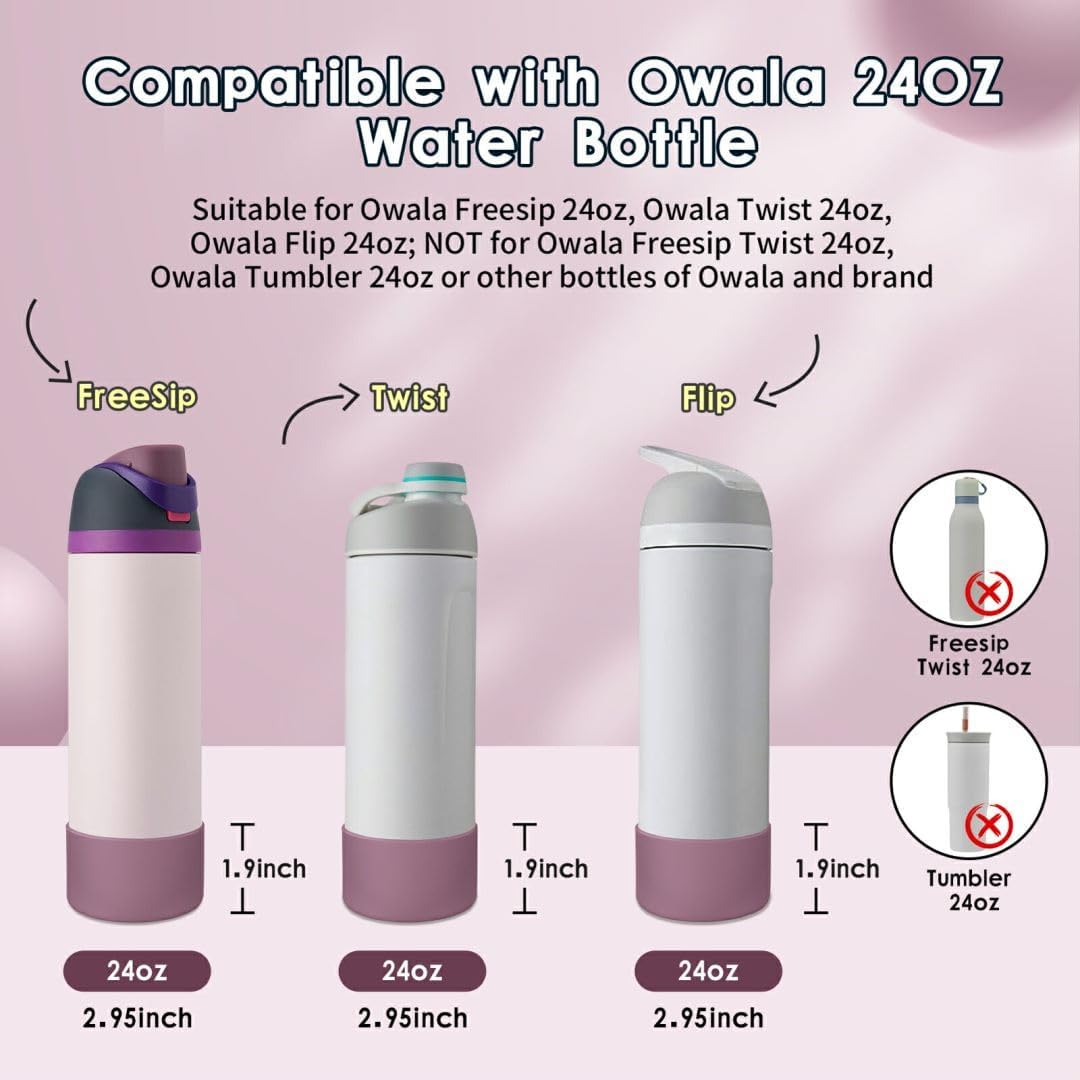 Owala Silicone Water Bottle Boot - Protective Anti-Scratch & Anti-Dent Sleeve Cover | Mauve, 24oz (2PCS)