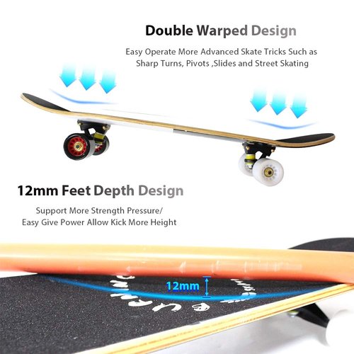 PHOEROS Complete Skateboards- Standard Skateboards for Beginners Kids Boys Girls Teenager- 31''x 11''Canadian Maple Cruiser Pro Skate Board, Skateboards