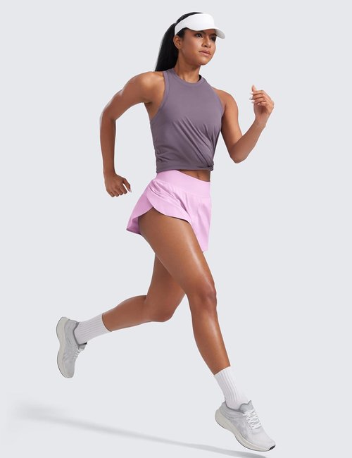 CRZ YOGA High Waisted Split Running Shorts for Women 3" - Comfy Mesh Liner for Workout Athletic Gym Track Quick Dry
