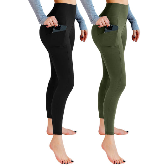 Leafigure 2-Pack High Waist Leggings with Pockets for Women