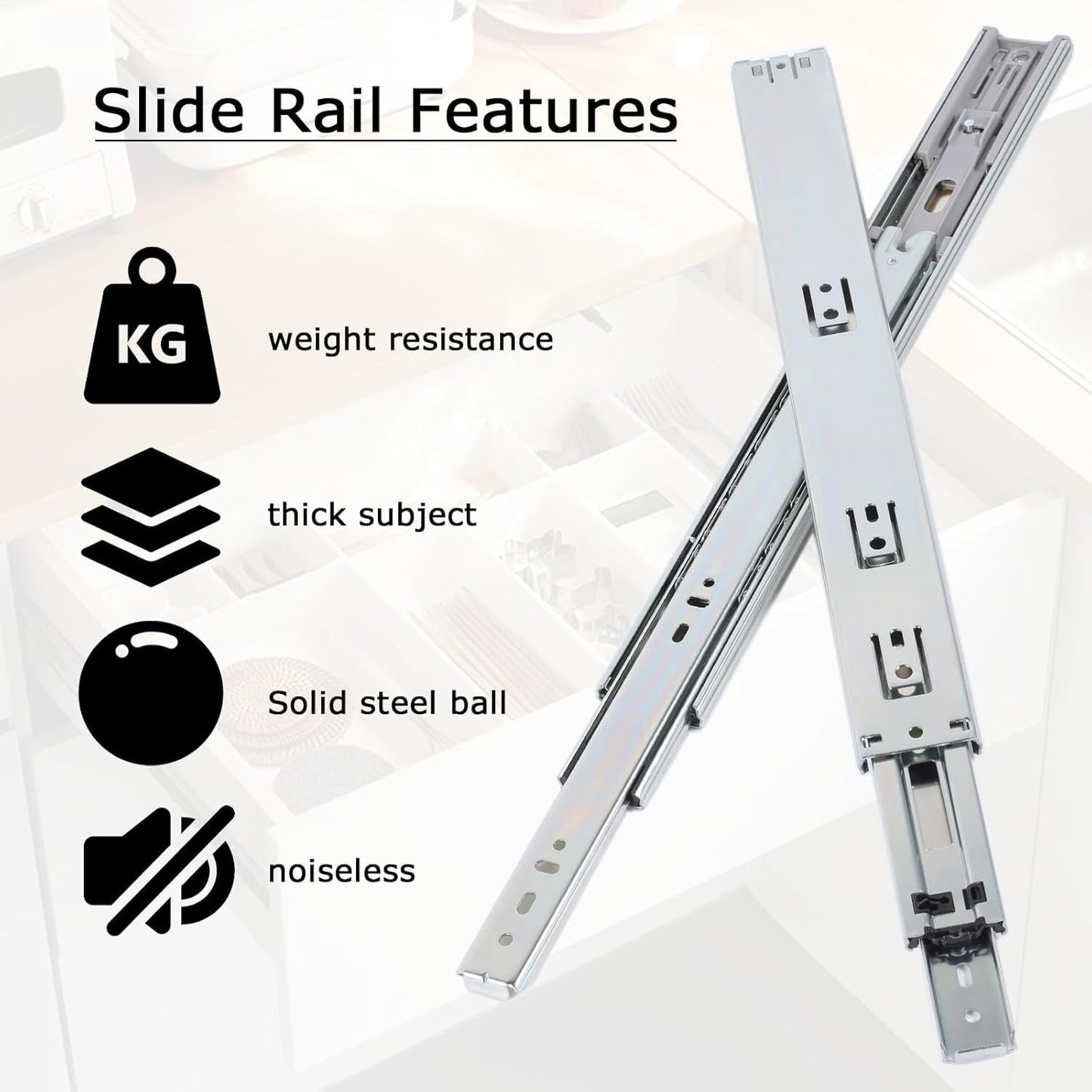 VAPSINT 10 Pairs 20 Inch Soft Close Drawer Slides Ball Bearing Full Extension Side Mount Drawer Rails, Kitchen Cabinet Rail 100lb Capacity