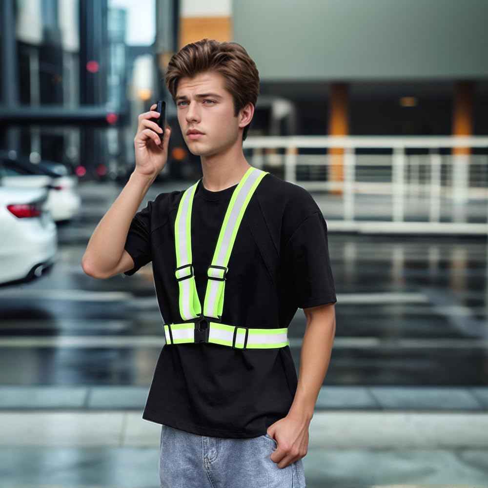 IDOU 2-Pack Heavy Duty 2.0 IN High Visibility Reflective Safety Strap | Adjustable Elastic Hi Vis Reflective Vest for Construction, Running, Cycling | Men & Women's Yellow Work Vest Plus/XXL