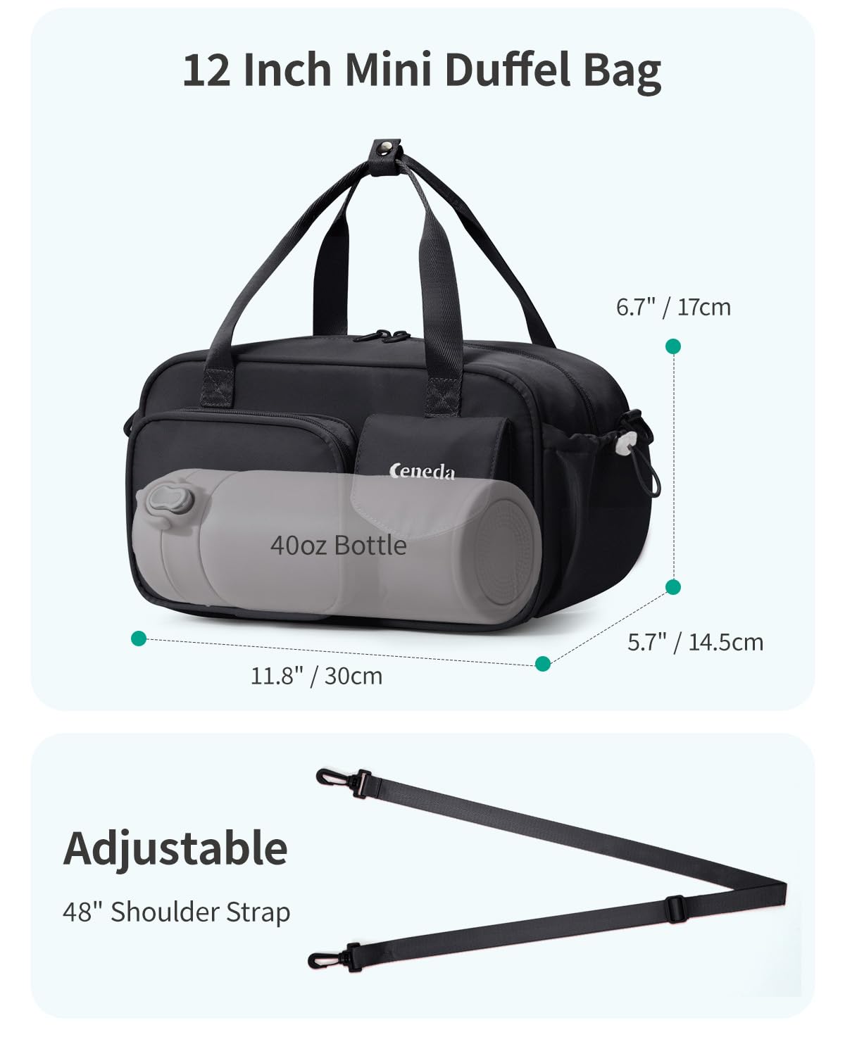 Ceneda 12 inch Mini Gym Bag for Women, Small Duffle Bag with Wet Pocket, Lightweight Multi-Pocket Travel Tote for Yoga, Sports, Workout, Daily Use - Water-Resistant