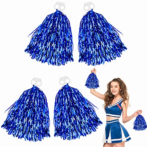 Blue Cheerleading Pom Poms - 4 Pack with Plastic Handles