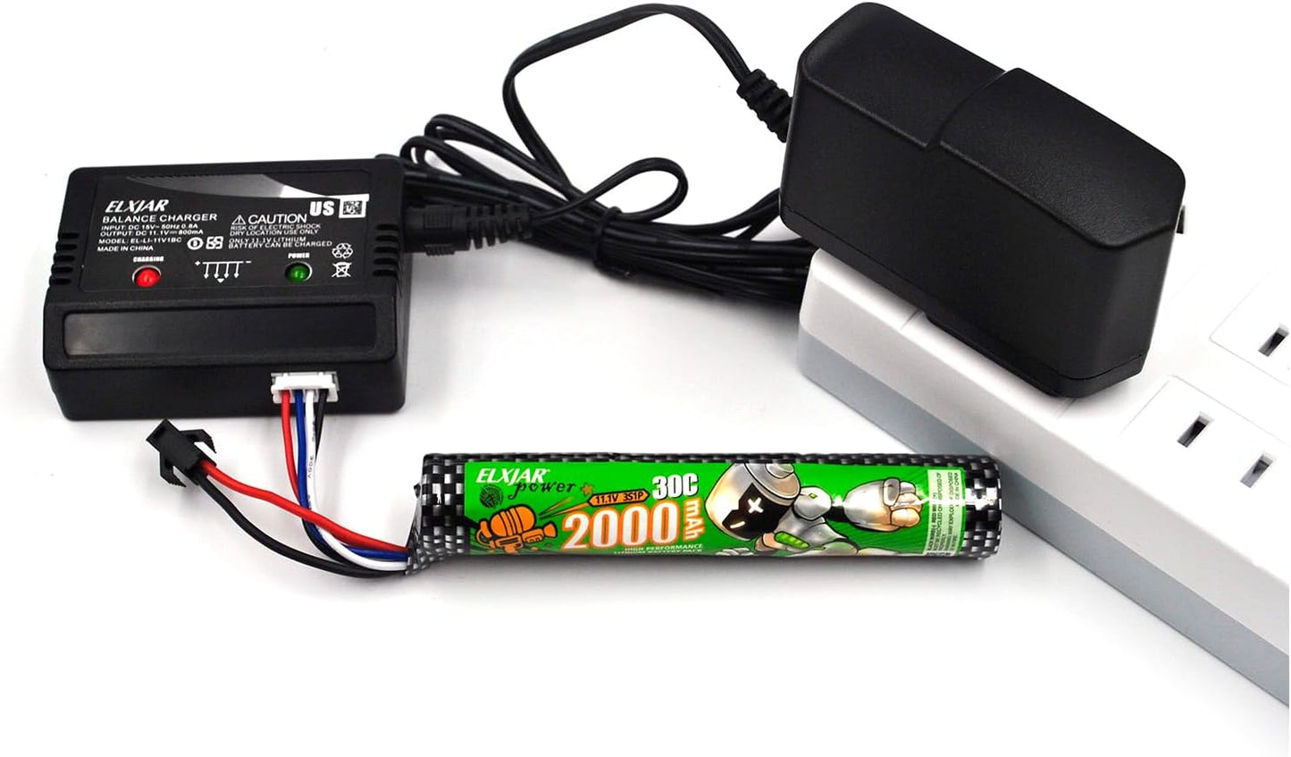 Skiennix 2-Pack High Power Rechargeable Li-ion Battery Pack - 11.1V 2000mAh 30C for RC Cars & Drones | SM-2P Plug & Charger Included