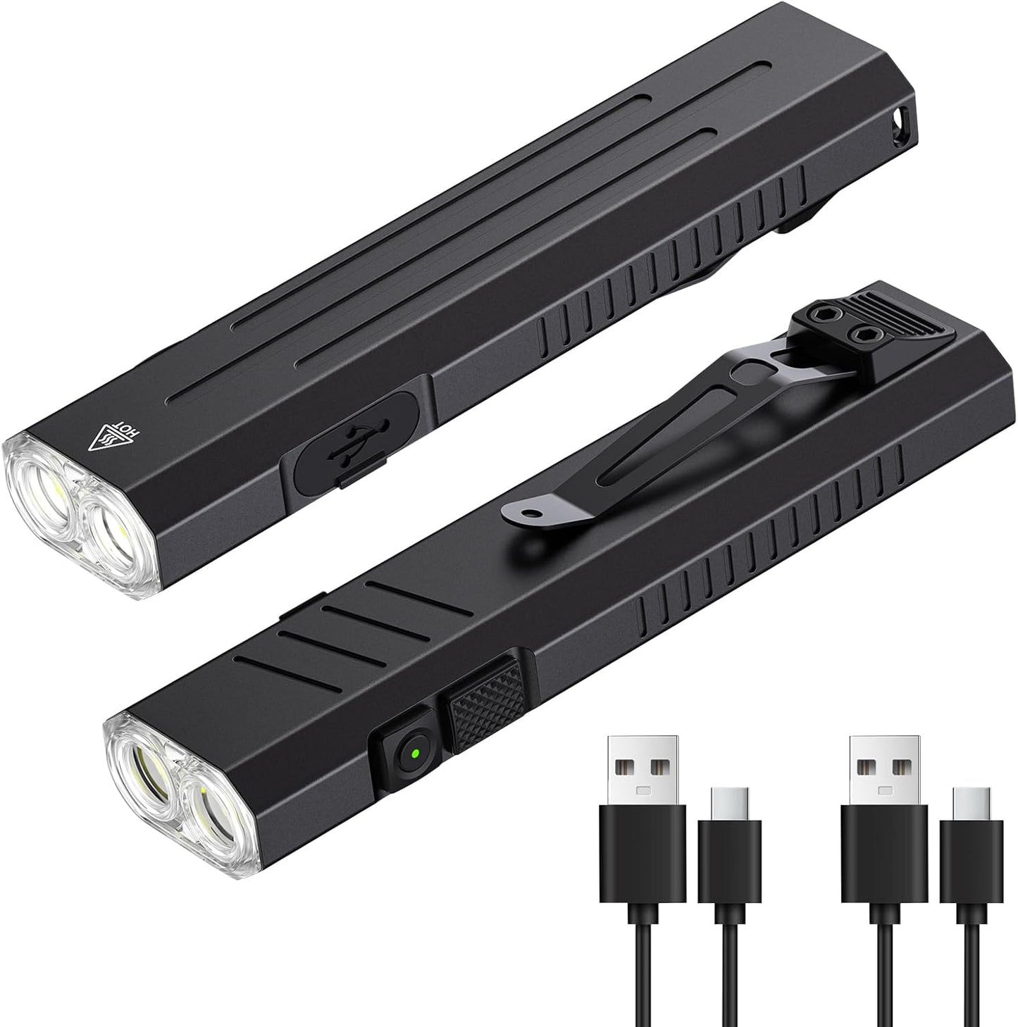 Skiennix 2-Pack Rechargeable EDC Flashlight - 1600 Lumens Mini Pocket Light with Strobe Mode | Magnetic Design for Camping & Repairs