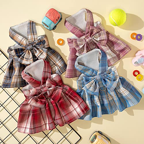 Potchen XS Dog Dress Plaid Small Pet Clothes Chest 11 in Dark Color 4-Pack