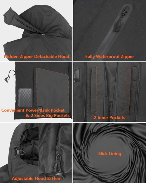 Graphene Heated Jacket Women Rechargeable Battery Pack 18400 mAh Winter Warming Waterproof Electric Heating Coat with Detachable Hood, Black2025, M, Mom Grandma Sister Girlfriend Birthday Gift