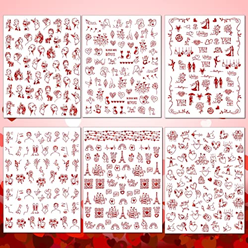 Valentine's Day Nail Art Stickers - 934 Pcs Self-Adhesive Designs, 12 Sheets