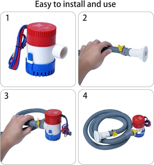 12V 1100 GPH Boat Bilge Water Pump - Complete Plumbing Kit with Hose & Clamps