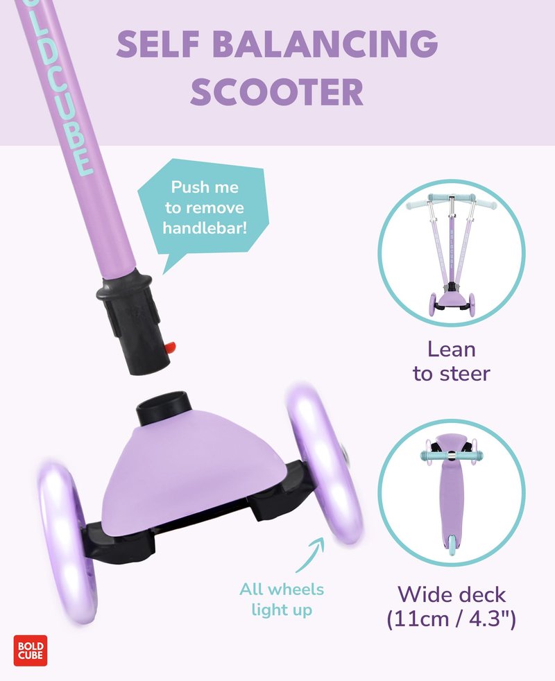 BOLDCUBE Teeny | 3 Wheel Scooter for Kids & Toddlers Ages 3-6 Years | Flashing Wheels | Height Adjustable 53 to 70 cm | My First Scooter