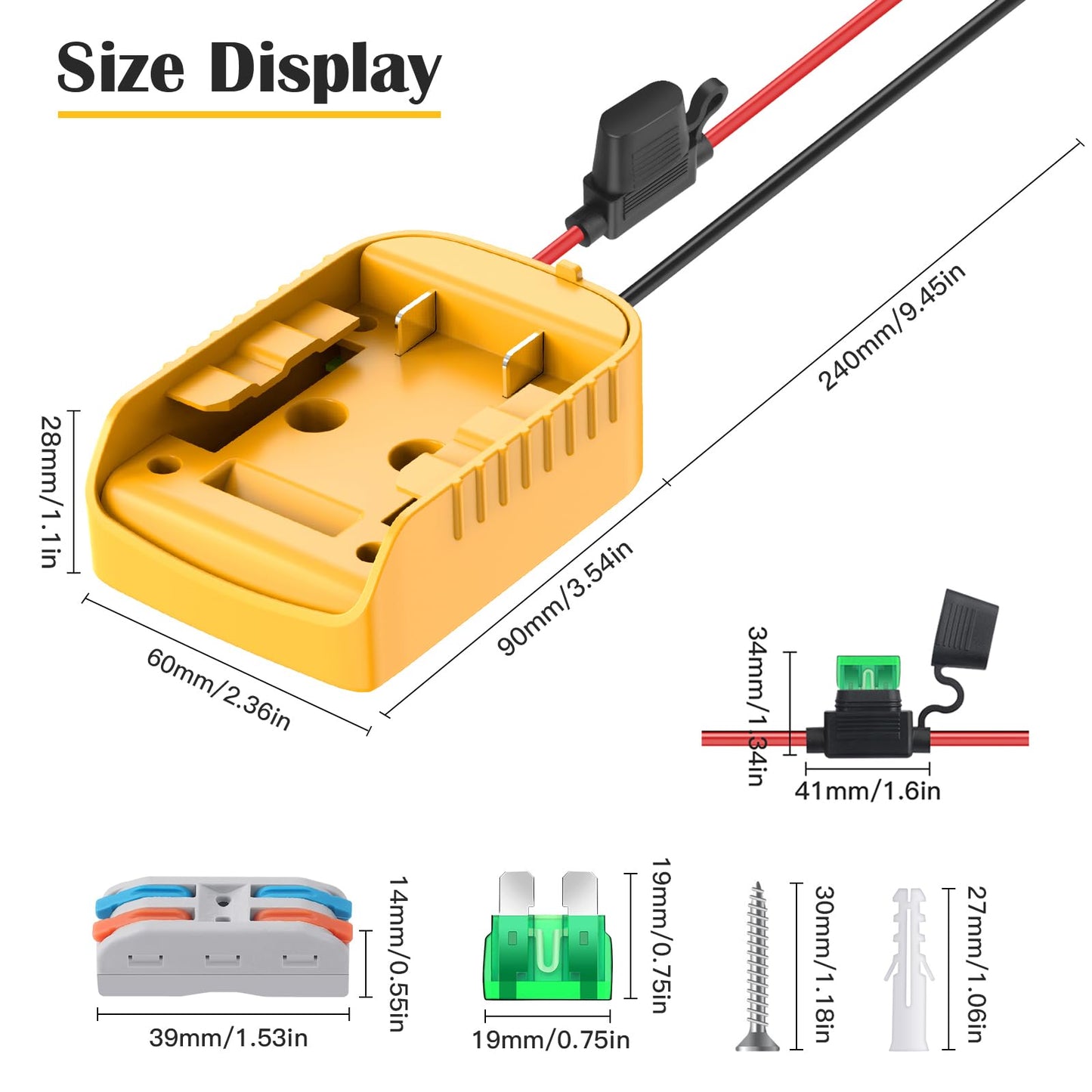 KOEZEOI 1 Packs Power Wheel Adapter for Dewalt 20V Battery Adapter Power Wheel Battery Converter with Fuse & Switch & Wire Terminals 12AWG Wire for DIY Rc Toys and Ride On Truck