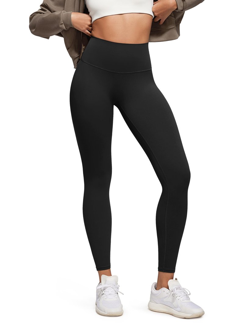 ODODOS No Front Seam 7/8 Length Yoga Leggings for Women - 25" High Waist Buttery Soft Lounge Yoga Pants, Black, Small