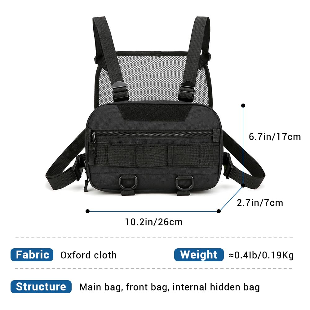 Tactical Sports Chest Bag, Adjustable Running Chest Pack with Breathable Mesh Lightweight Shoulder Rig Pouch or Workouts, Hiking, Cycling