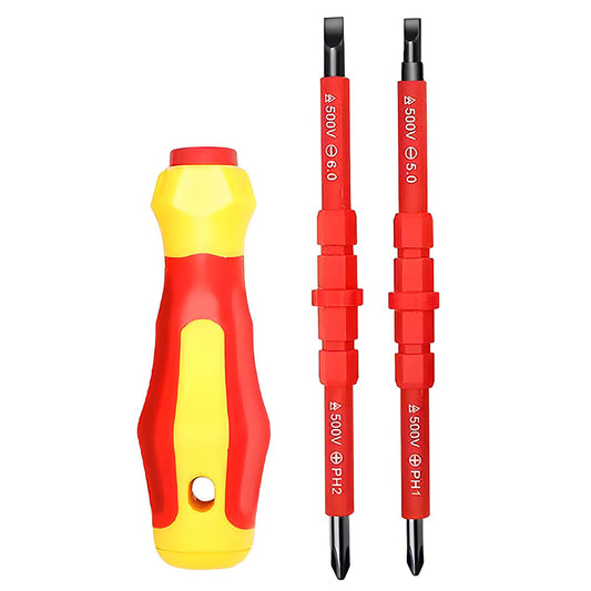Insulated Screwdriver Set for Electricians – Ergonomic Handle, Magnetized Tips, Durable for Electrical Work, Receptacle & Outlet Screwdriver, Multi-Tool (3 in 1)