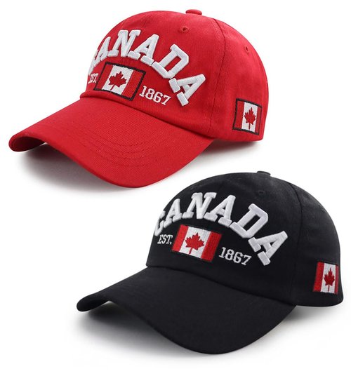 2PCS Canada Flag Hats for Men Women, Canadian Flags Est 1867 Baseball Cap, National Day Christmas Birthday Gifts for Dad Mom Papa Mama Grandpa Grandma Red Black