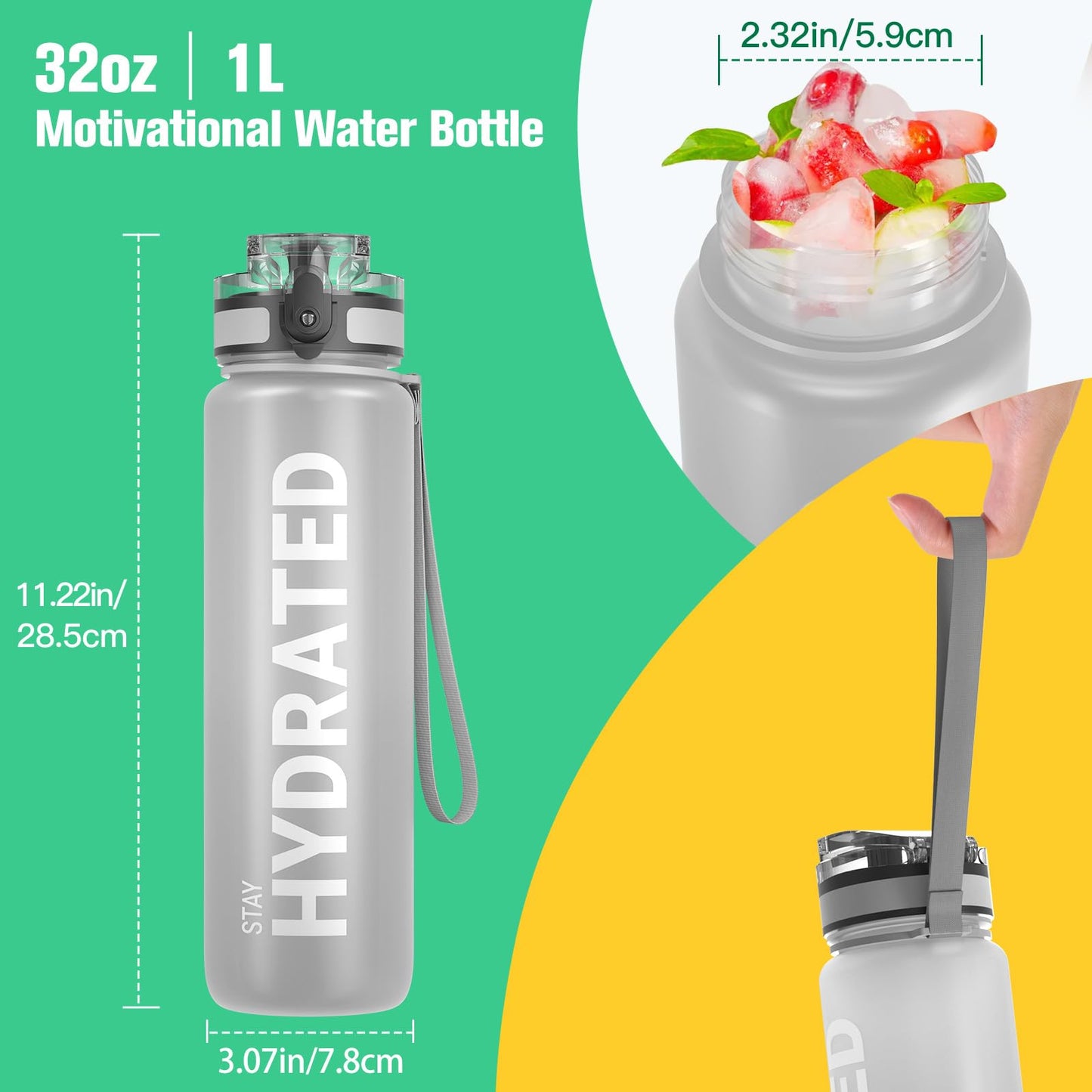 Sahara Sailor Water Bottle 32oz, Tritan Sports Bottle with Time Marker