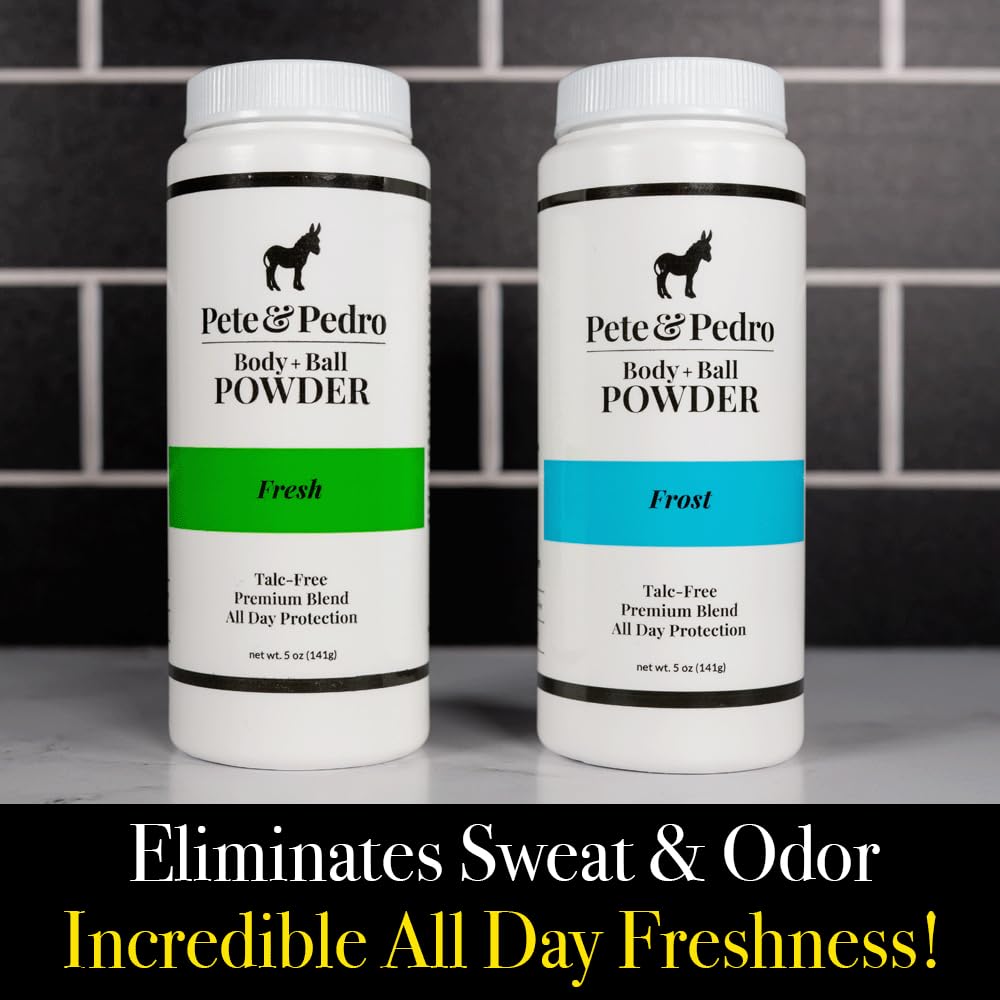 Pete & Pedro Body & Ball Powder Frost Cooling Sensation, Talc-Free Ball Powder for Men | Helps With Odor & Absorbs Moisture & Sweat | Deodorant Hygiene For Groin | Shark Tank Featured, 4.4 oz.