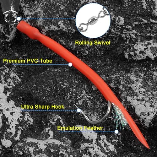 Diamond Jig Saltwater Fishing Lure with Tube Tail - Red, 2 oz