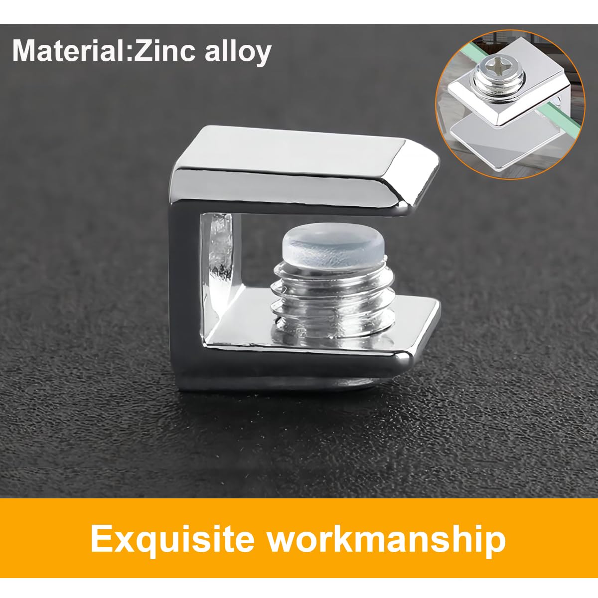 Qrity 16 PCS Glass Clip Holder, Glass Shelf Bracket, Glass Clamp, Wall Mount Clamps for 3-8mm Glass Shelves, Adjustable Clamp Brackets