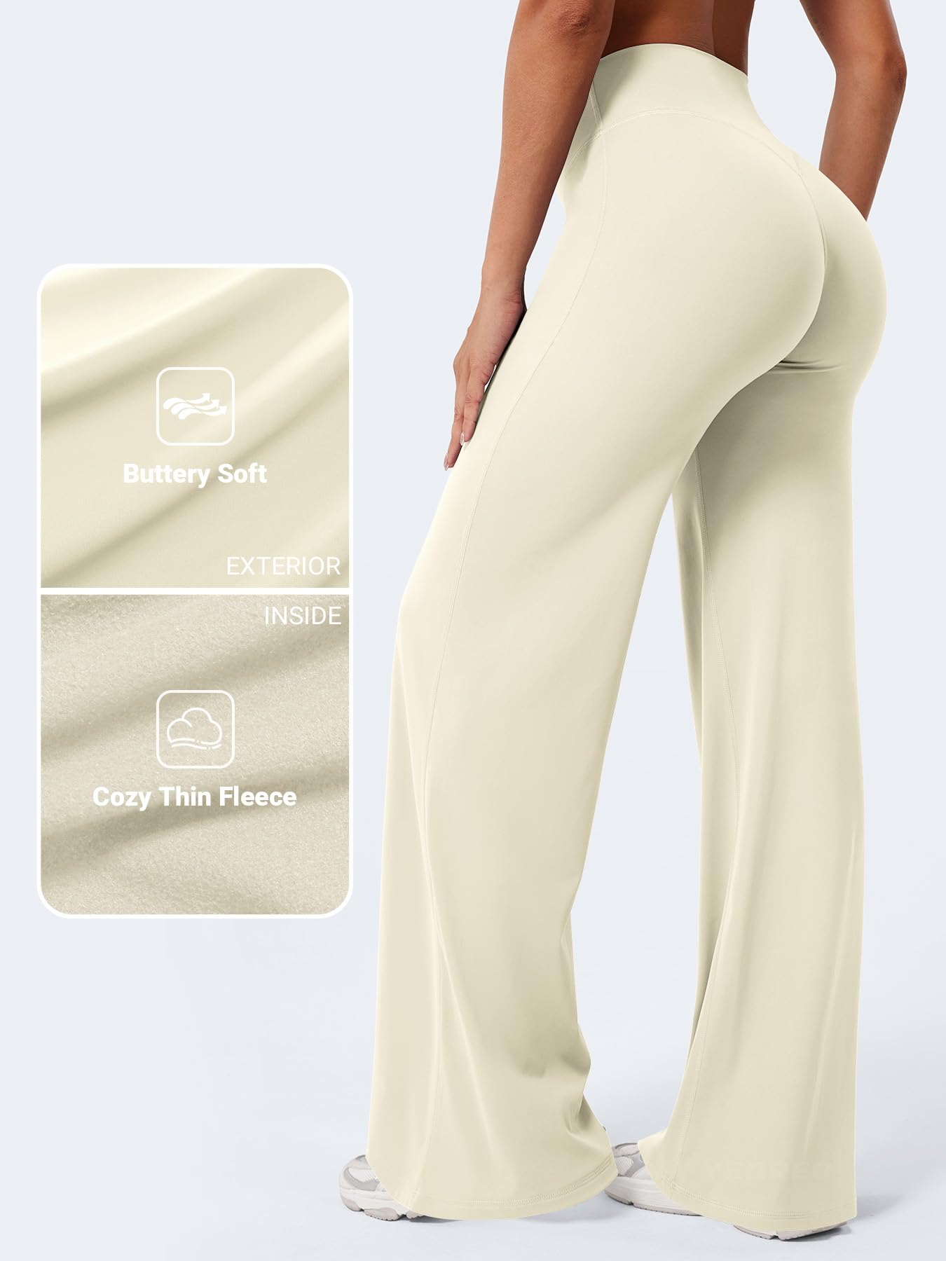 YEOREO Workout Womens Straight Leggings 33" Thin Fleece Gym Apricot White M