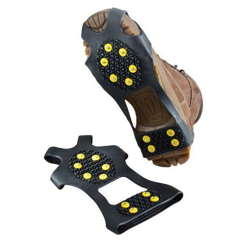 Leebei 2Pcs Non-Slip Shoe Cover,Ice Snow Grippers,Over Shoe Boot Traction Cleat Rubber Spikes Mountaineering Non-Slip Shoe Cover 10-Stud Slip-on Stretch Footwear (Large (Shoes Size:W 10-13/M 8-11))
